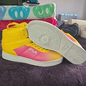 Fila Yellow and Pink High-Top Sneakers